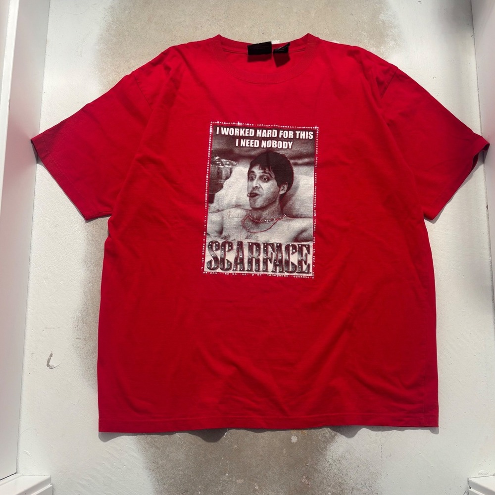 Scarface Clothing Co Mens XXL Red Graphic T-Shirt Tony Montana Rhinestone Quote